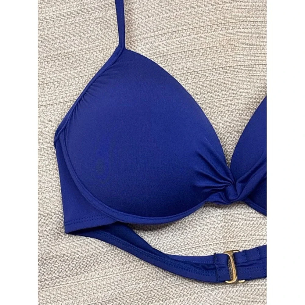 Stylus Royal Blue Underwire Halter Bikini Top Twist‎ Front Padded Size L